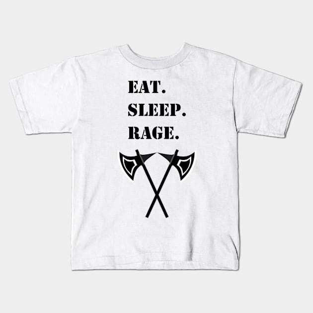 Eat Sleep Rage Barbarian 5E Meme RPG Class Kids T-Shirt by rayrayray90